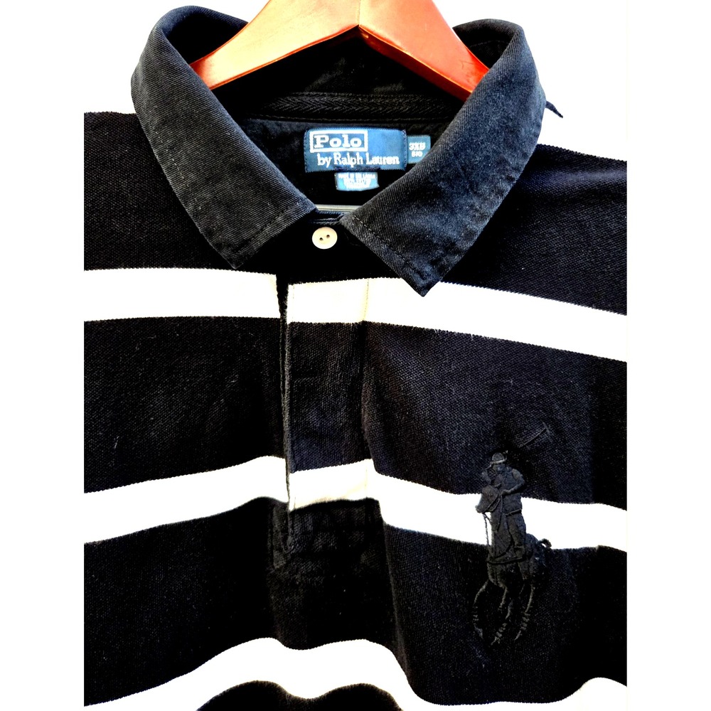 POLO by Ralph Lauren Big Pony Rugby Polo 3XB Striped Black/White S Sleeve Shirt - Picture 7 of 12